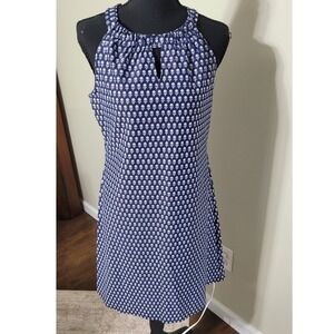 Jude Connally Navy Blue White Floral Halter Keyhole Shift Dress Small